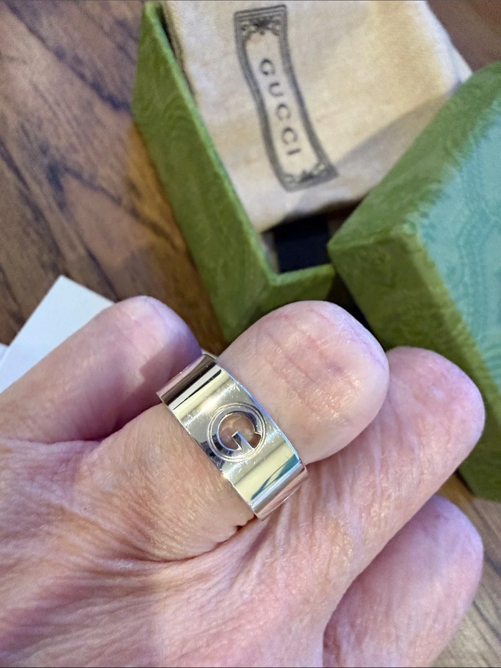 Gucci Silver Wide Logo Band Ring
